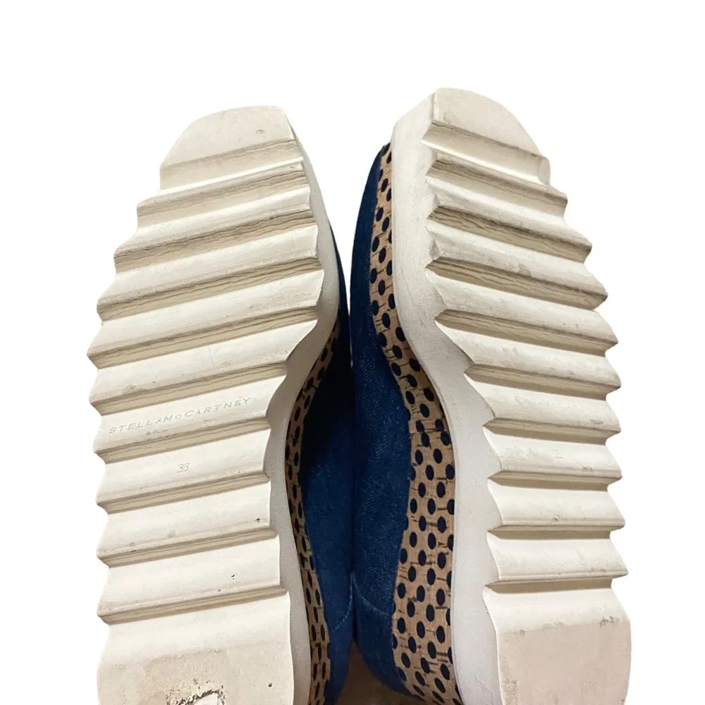 Stella McCartney Elyse Platform Denim Blue Beige Polka Dot Shoes Women's 38 or 8 - Picture 5 of 6